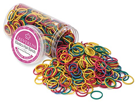 JASVERLIN Bunte Elastische Haargummis, Kleine Zopfgummis, 1000 Stk, 3/4 | Breites Haargummi für Pferdeschwänze und Zöpfe, Elastisches Band für Frauen und Mädchen