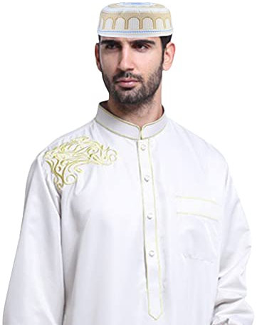 IBLUELOVER Muslimisch Hut Männlich Gebetshut Islam Mütze Türkisch Arabien Cap Ramadan Kappe Bestickte Gebetsmütze Mann Muslim Kopfbedeckung Eid Deko Herren Beanie Mütze