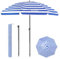 HOMEDEMO Parasol Plage Inclinable avec Revêtement Argenté, Protection Solaire UV50+, avec Pied d'Ancrage à Visser & Housse de Protection, pour Terrasse, Piscine, 180cm, Rayures Bleues Blanches