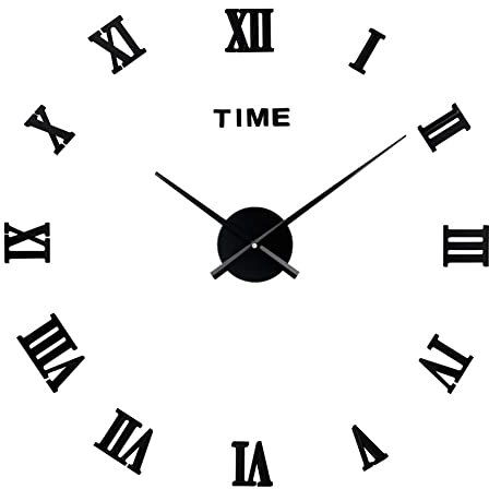 3D DIY Groß Wanduhr Modern,70-90cm Stumm Spiegel Aufkleber Römische Ziffern Ohne Tickgeräusche Uhr aus Acryl Wanddekoration für Zuhause Büro Wohnzimmer Schlafzimmer Küche Büro und Hotel,Schwarz