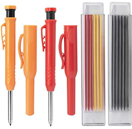 MECCION Tieflochmarker Bleistift Set, Tischler Bleistifte mit 2 Stück Druckbleistift, 12 Bleistiftminen 2 Bleistift Holster, Zimmermannsbleistifte Markierungswerkzeuge