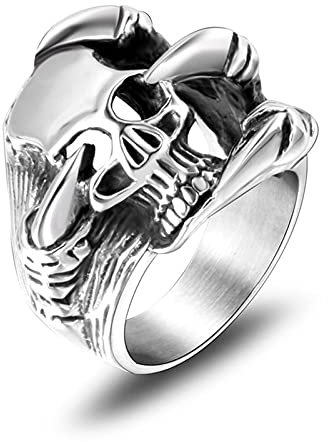 BCughia Punk Ring, Männer Ringe Silber Titan Stahl Drachenklauen und Totenkopfring Breite 22 mm Hochzeit Eheringe Geschenke Größe 62 (19.7)