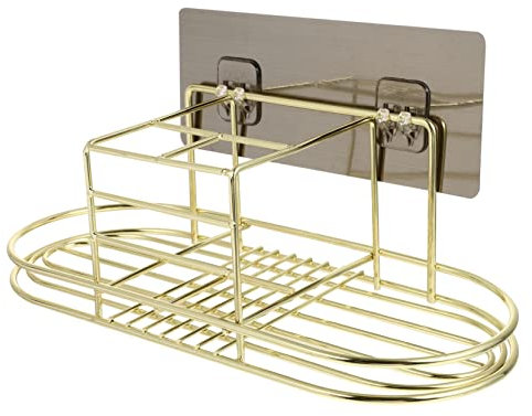 Veemoon Organizador De Tazas Ahorro De Inodoro Ducha De Hotel Baño En Casa Almacenamiento De Acero Inoxidable Soporte De Pared Rejilla De Drenaje Dorada para Cepillo De