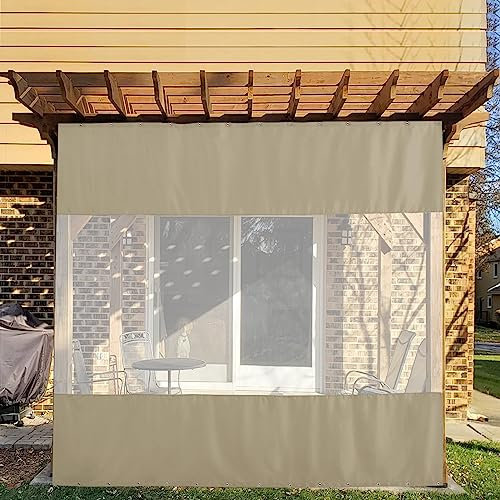 JIwqDY Outdoor Vorhang Wasserdicht mit Ösen Pavillon Vorhänge Sichtschutz Sonnenschutz für Garten Terrasse Pavillon Veranda Balkon (Color : Beige+White, Size : 5x3m)