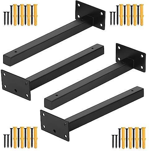 HSEAMALL 4 Stück Regalhalterung Schwarz Regalträger Wandregal Halterung Regalwinkel Schwerlast Schwimmende Regalwinkel Metall-Regalhalterung 20mm Dick, Tragkraft: 40-60Kg (25cm Long)
