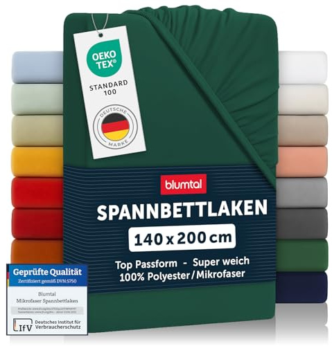 Blumtal Basics 2er-Set Spannbettlaken, 140 x 200 x 30 cm, Spannbettlaken, 140 x 200 x 30 cm, Mikrofaser, hochwertig, weich, strapazierfähig, knitterfrei, Öko-Tex zertifiziert, Dunkelgrün