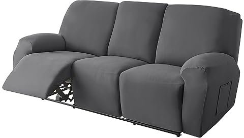 Highdi Stretchhusse für Relaxsessel Komplett Sesselschoner, Stretch Relaxsessel Bezüge - Einfarbig Elastisch Sesselbezug für Fernsehsessel Liege Sessel (dunkelgrau,3 Sitzer)