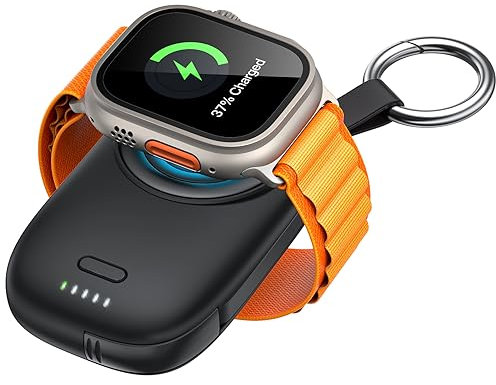 fuvoki for Portable Apple Watch Charger with Keychain - 1200mAh Power Bank, Magnetic Wireless iWatch Charger for Series 10 9 8 7 SE2 6 5 4 3 2 Ultra, Travel Accessories Tech Gifts Men - Black