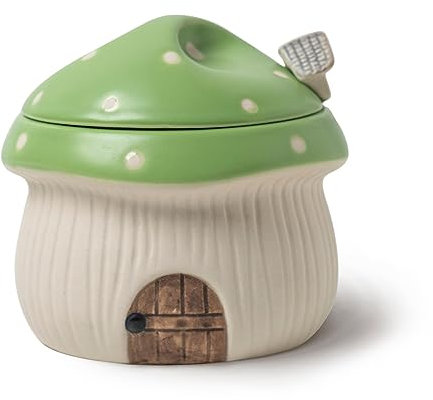 RESVUGA Zuccheriera in ceramica con coperchio e cucchiaio, design a forma di casa dei funghi, barattolo in porcellana per condimenti, 400 ml, verde