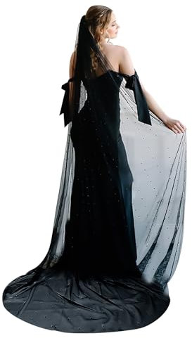 TINAYAUE Brautschleier mit Kamm Vintage Perlenschleier Weicher Eleganter Hochzeitsschleier Gothic Haarschmuck Braut Kopfschmuck Fotos Requisiten für Hochzeiten, Partys, Karneval