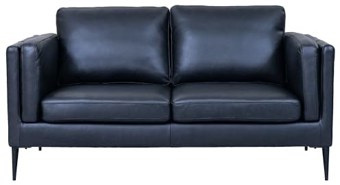 Furnhouse Valencia 2-Sitzer Ledersofa Schwarz – Hochwertiges Echtleder Sofa – Skandinavisches Design, Taschenfederkern, Metallfüße, Abnehmbares Sitzkissen, Modern & Elegant für Wohnzimmer