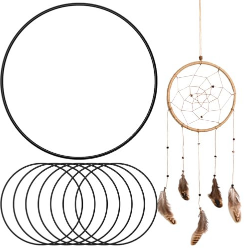 RUNYU 8 Stück Metallringe zum Basteln, Metallring 20cm Traumfänger Ringe Makramee Ring für DIY Floral Hoop Hochzeitskranz Floristik Wandbehang(Schwarz)