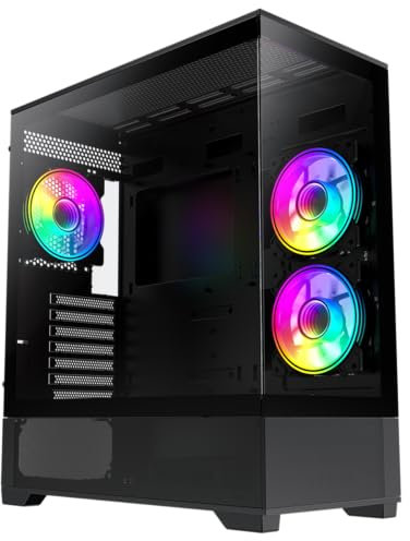 GameMax Vista Black Dual Tempered Glass Panelling ATX PC Gaming Case with 3 x Infinity 120mm ARGB Dual-Ring Fans & GameMax V4.0 PWM ARGB Hub Included
