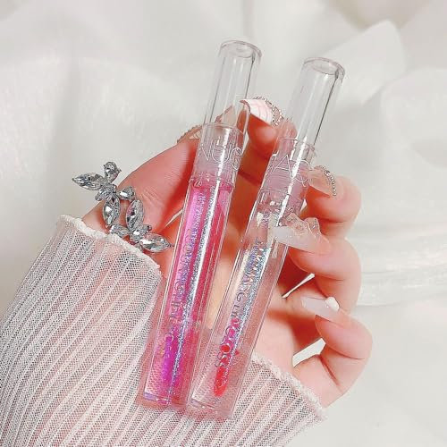 2Pcs Lip Gloss Set, Hydrating Lip Oil Set, Moisturizing Lip Glow Balm Lip Care, Clear Transparent Moisturizing No-Sticky Lip Gloss for Girls and Women
