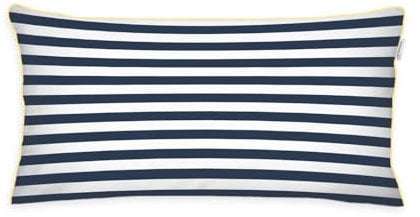 TOM TAILOR Perkal-Kissenhülle, 40x80 cm, 100% Baumwolle/ Perkal, mit Wendemotiv, Kissenbezug mit farbiger Paspel und Markenreißverschluss, STRIPES WITH A KICK Blau, Beige (Dark Navy & Sunny Sand)