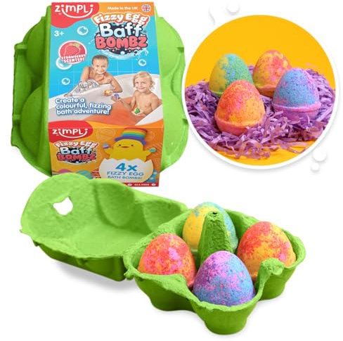 Zimpli Kids 4 x Fizzy Egg Baff Bombz Gift Set, Ideal Alternative to Easter Chocolate Treats, Fizzing Bath Bombs for Children, Colourful, Fizzing Bath Bombs, Bath Toy