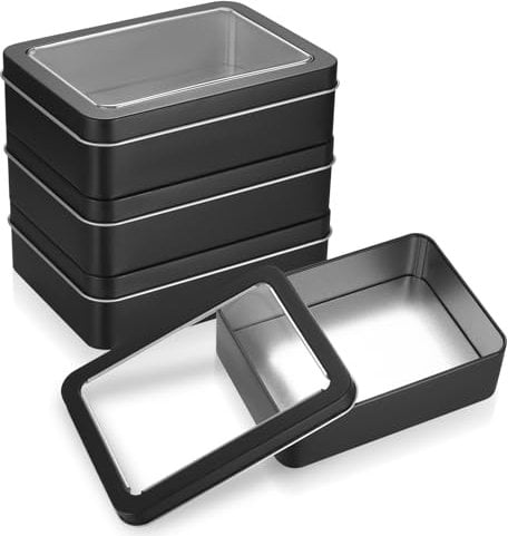 Qeapug 4 PcsMetal Tins with Lids, Small Tins with Lids, Metal Rectangular Empty Tin Containers No Hinged, Portable Small Tin Box Metal Storage Boxes for Key Candy (black)