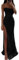 Tomwell Damen Pailletten Abendkleid Sexy Schulterfrei Hohe Taille Seitenschlitz Lang Kleid Maxikleid Elegant V-Ausschnitt Cocktailkleid Ballkleider B Schwarz XS