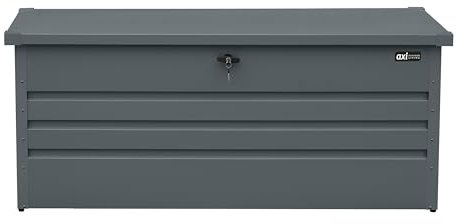 AXI Miles Coffre de jardin en Métal - 600L, Anthracite 165 x 70 x 62 cm - Coffre de rangement extérieur avec fond et serrure - Meuble Exterieur Rangement Outils de Jardinage, Coussins