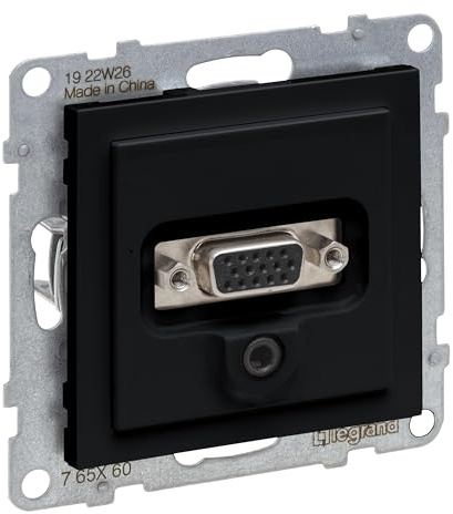 LEGRAND, SEANO HD15 Anschlusseinheit + 3 mm Jack, Einsatz inklusive Abdeckung, Schraubklemmen, Farbe: Schwarz, 765360