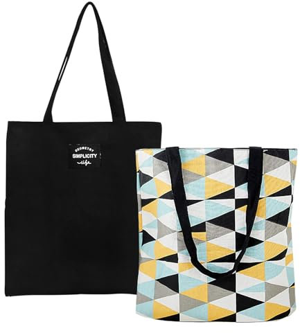 Lvjkes Bolsa Tote Tela, Bolsa de Lona Mujer Bolsa Tote Bolsa de Algodón Reutilizable para Las Compras Salir, 40cm x 36cm (Negro)