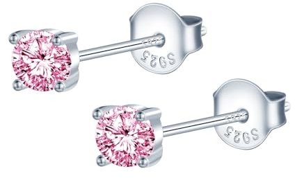 MOOFUN 4MM Zirkonia Ohrstecker Rosa Damen Ohrringe Stecker 925 Silber Ohrring Erstohrstecker Ohrschmuck für Mama Freundin Mädchen Oma Schwester Frauen Geschenk Geburtstagsgeschenk