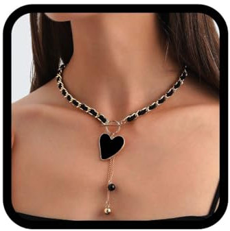 Reaky Heart Pendant Necklaces Black Beaded Necklace Chain Simple Necklaces for Women