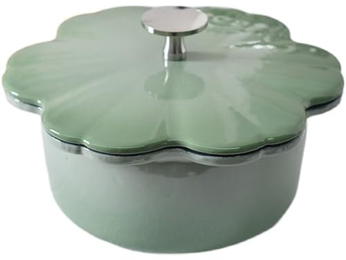 Mswborml Green Flower Enameled Cast Iron Dutch Oven with Lid, Non Stick Dutch Oven Pot Small, Turdy Ovenproof Stockpot Cookware with Lid, 16cm/6.3in Cocotte Enamelled Cooking Pot for Bread Baking