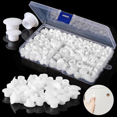 VEPEPE 500 Pièces Cache Trou Meuble Kit, 5 & 6 & 8 & 1 & 12 mm Couverture de Trou de Meubles, Bouchon Blanc, Bouchons d'obturation pour Armoires Étagères Mur Trous de Perçage