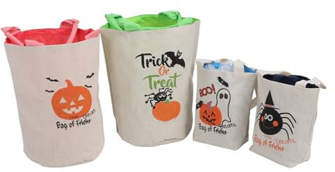 Yechiry 4 Piezas Bolsa de Lona para Pedir Dulces, Bolsa de Lona para Aperitivos, Bolsa de un Hombro Bolsa de Regalos de Halloween Bolsas de Supermercado Bolso de Lona Reutilizable