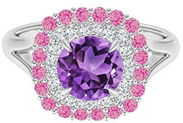 Amethyst & Rosa Saphir Edelstein 925 Silber Doppelt Heiligenschein Cocktail Ring (54 (17.2))