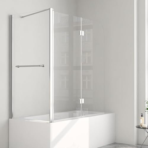 Duschwand für Badewanne 120x70x140cm 2-teilig Duschwand mit Seitenwand Badewannenaufsatz mit Seitenwand Badewannenfaltwand Duschtrennwand Duschabtrennung für Badewanne, 6mm ESG Sicherheitsglas