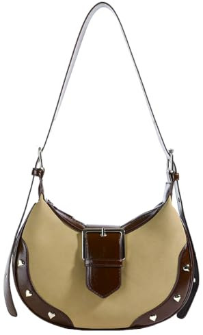 JUCHRZEY Umhängetasche for Damen mit Nieten-Umhängetasche, PU-Lederhandtasche for die Arbeit (Khaki)