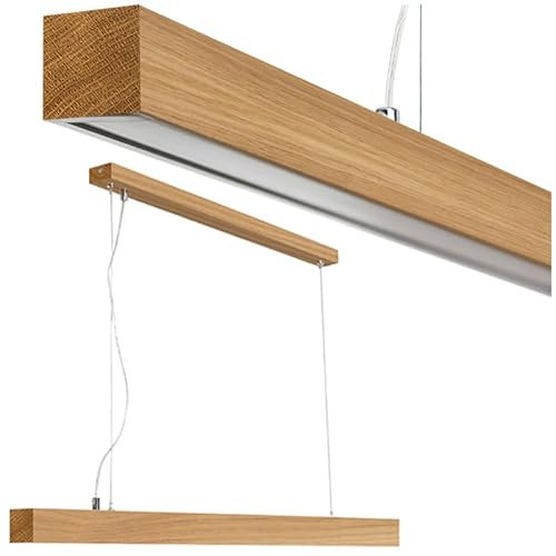 LED Wood Pendelleuchte aus Eichenholz 120 cm - Handgefertigte Hängelampe Esstisch - Deckenlampe Hängend - Hängelampe Holz - Lampe Esszimmer, Wohnzimmer und Küche - 50W 3300 lm Warmweiß Licht 3000 K