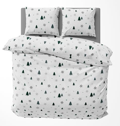 one-home Winter Bettwäsche 200x200 cm Tannenbaum Schnee Weihnachten Flausch Warme Fleece