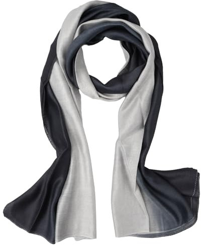 Amexo Damen Seidenschal, Farbverlauf Baumwolle Seidentuch Halstuch Modisch Elegant Schals, Sonnenschutz-Schals Tücher Wickel Ganzjährig 200x90cm (Verlauf - Dunkelgrau)