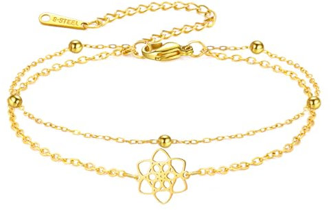 kkjoy Blume des Lebens Double Layered Armband Edelstahl Keltischer Knoten Blüte Armband Eternity Flower Inspirierende Amulett Schmuck für Frauen Charmante Damen (Gold)