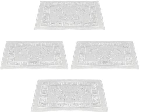 TT ThreadTrade Egyptian Cotton Key Pattern Bath Mats, Washable, Quick Dry, Absorbent And Durable, Comfortable And Cozy, Long Lasting, 50x70 cm, (White, Pack of 4)
