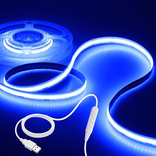 Aclorol COB LED Strip 1M USB 5V Blau Dimmbar LED Tape Light mit Selbstklebend Hohe Dichte 320 LEDs/M Flexible LED Band 8mm Width LED Strip Lights für TV Hintergrund beleuchtung Spiegel 3D-Drucker
