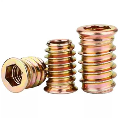 Confezione da 50 dadi a vite M6 x 25 mm,inserti filettati per legno,bussole filettate,inserti filettati in legno in ferro zincato,dado a esagono incassato per mobili in legno