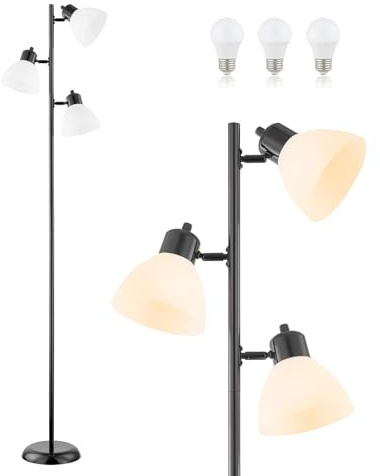 LTGSRC Modern Tree Floor Lamp for Living Room Bedroom, Tall Pole Standing Lamps with 3 Adjustable Rotating Heads for Office, Decor Corner, Reading Indoor, 3 Bright Lights LED Bulbs Included (Black)