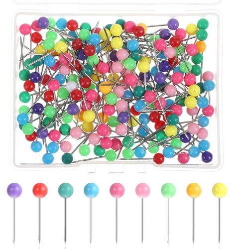 Pinnwand Nadeln, 200 Stück Rundkopf-Stecknadeln, Stecknadeln Mit Kopf, Bunt Map Pins, Reißzwecken, Stecknadeln Mit Kopf Groß Für Weltkarte,Stoffmarkierung, Cork Board MitAufbewahrungsbox