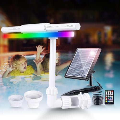 Solar RGB Pool Fountain for Above Ground & Inground Pools – Dual Spray Waterfall & 360° Adjustable Pool Sprinkler Fountain with 22 Color Modes, 4H/6H Timer – Perfect for Backyard Fun & Spa Relaxation