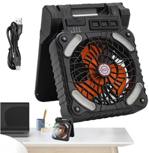ETUCYNG Ventilador de energía solar, panel de ventilador solar, con temporizador de linterna LED, 4 ajustes de velocidad, acondicionador portátil para pesca, picnic, jardinería