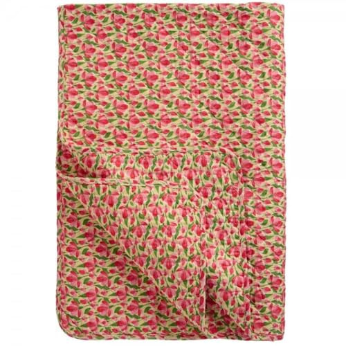 IB Laursen Quilt beige m/roten und rosa Blumen, grünen Blättern