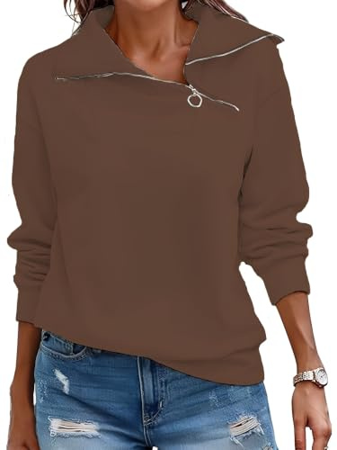 Cuptacc Pullover Damen Sweatshirt Herbst Quarter Zip Langarm Oberteile | Herbst,Winter,Quarter Zip,Stehkragen,Rollkragen,Casual,Elegant,Lässig,Schicke,Loose,Einfarbig,Baisc,Modische