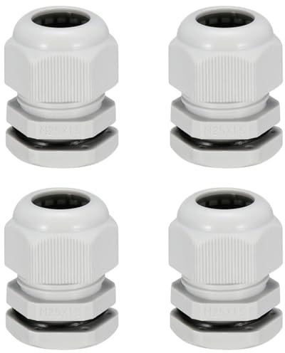 TA-VIGOR 4Pcs M25 Cable Gland, IP68 Waterproof Adjustable Plastic Nylon Wire Connectors Gland Joints for 10mm-15mm Cables, Locknut Stuffing Glands with Locknut and Washer – White