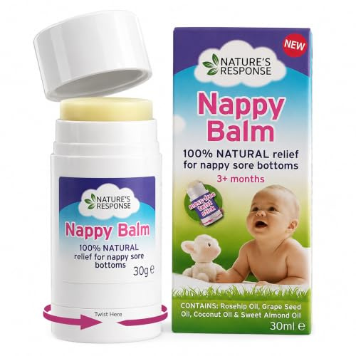 Nature’s Response Nappy Balm 30g – 100% Natural Antifungal Care for Sore Baby Bottoms – Propolis Formula to Combat Candida – Mess-Free, Travel-Friendly Twist Stick – Gentle & Soothing