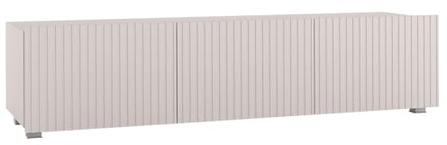 Lomadox Wohnzimmer TV-Board 150 cm Breite mit Rillenfront in Kaschmir, 3 Softclose-Türen wandhängend oder mit Füßen montierbar grifflos