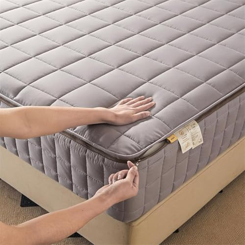 Coprimaterasso Matrimoniale Personalizzabile con Cerniera, coprimaterasso Morbido e Traspirante con Cerniera, coprimaterasso Antipolvere-Gray- 180x200+21cm